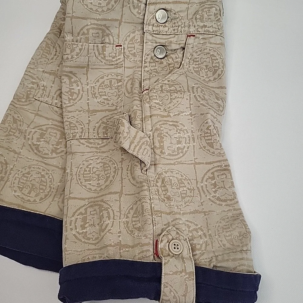 GYMBOREE Y2K 2001 Vintage TIKI Print Overalls/Shortalls Beige/Blue‎ Size 12-18mo
